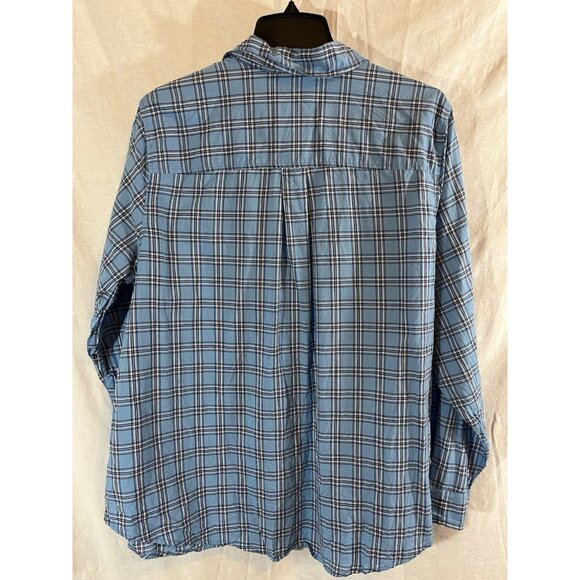 St John’s Bay Women’s 1X Blue Plaid Long Sleeve Button Up Cotton Blouse - Picture 5 of 8